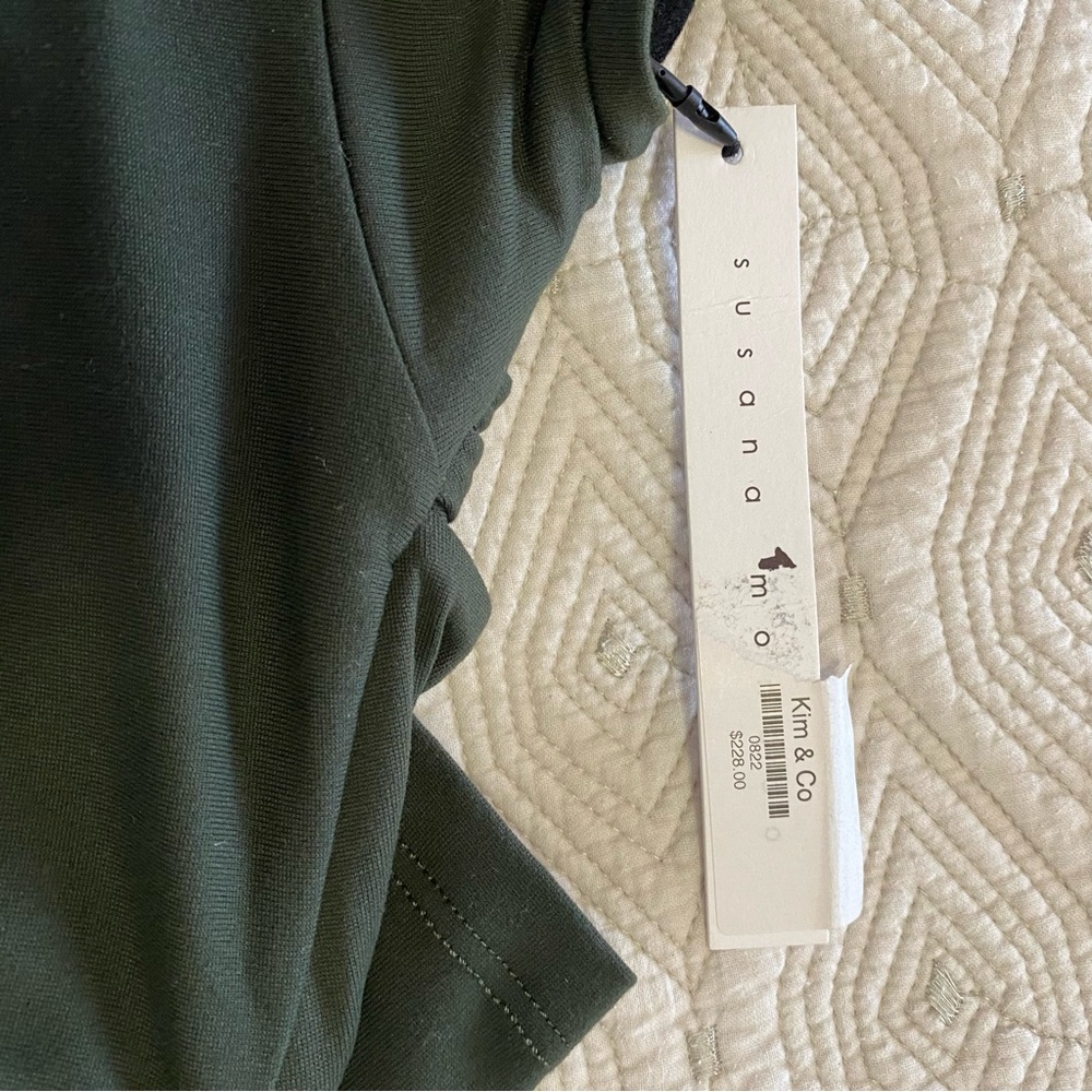 New Susana Monaco Crisscross MockNeck Bodycon Dress Longsleeve Hunter Green Sz L - Picture 13 of 15